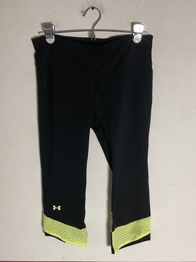 Under Armour HeatGear Compression Capri Leggings Size M Black/Neon Yellow
